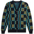 FRED PERRY K6512 Q41 UNIFORM GREEN/BLACK GLITCH CHEQUERBOARD CARDIGAN M