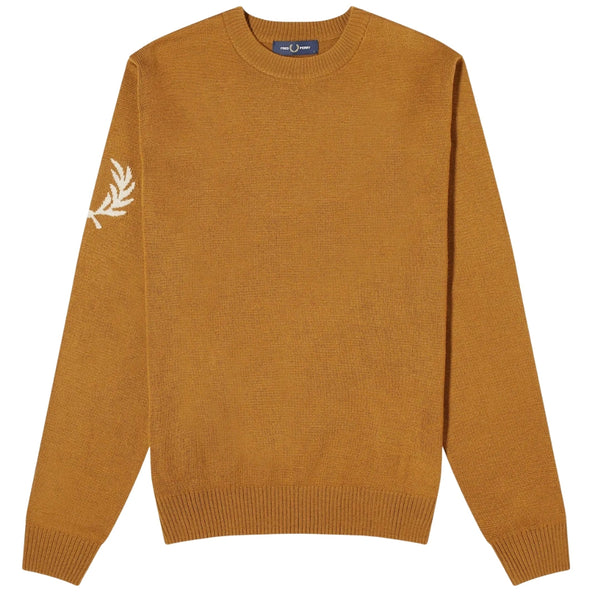 Fred Perry K6516 644 Dark Caramel Crew Jumper Mens XS