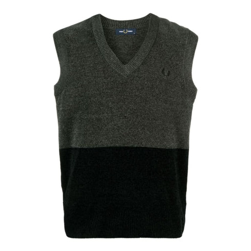 FRED PERRY K6520 638 FIELD GREEN CHENILLE COLOURBLOCK TANK TOP VEST S