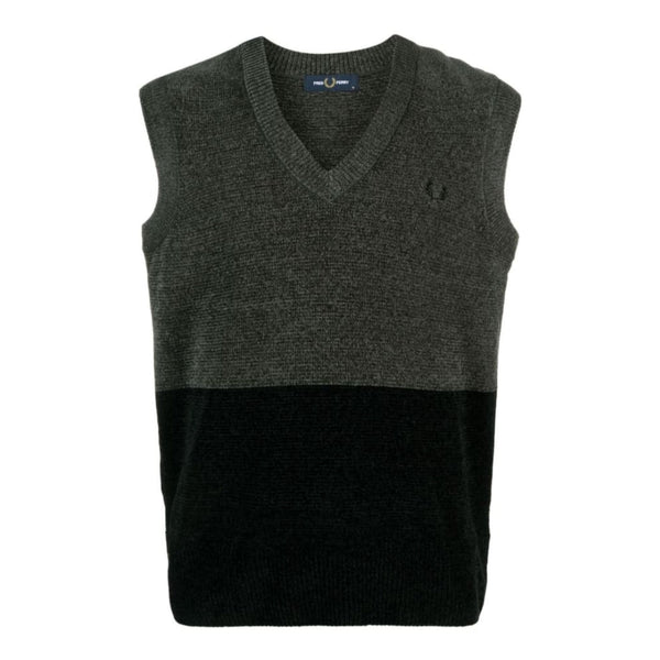 FRED PERRY K6520 638 FIELD GREEN CHENILLE COLOURBLOCK TANK TOP VEST S