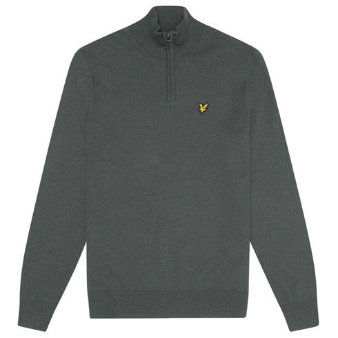 Lyle & Scott Plain Branded Cotton Merino Quarter Zip Deep Green Jumper S