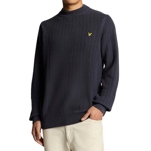 Lyle & Scott Plain Branded Ribbed Mock Neck Navy Night Jumper S