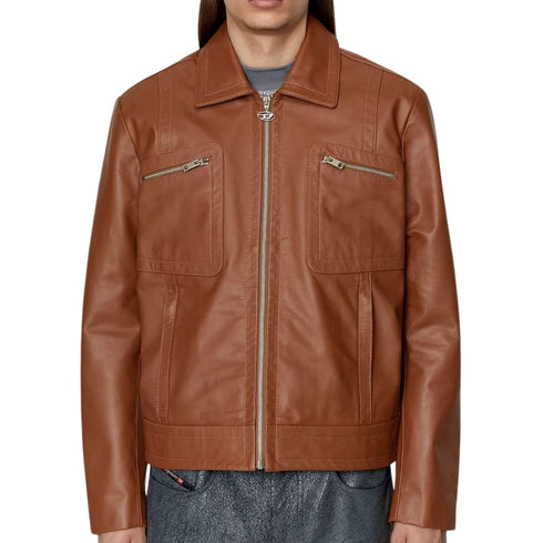 Diesel L-Cale Brown Leather Jacket L
