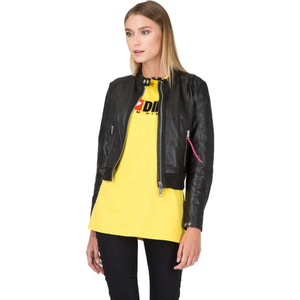 Diesel L Lyssa C Black Short Cut Black Leather Jacket