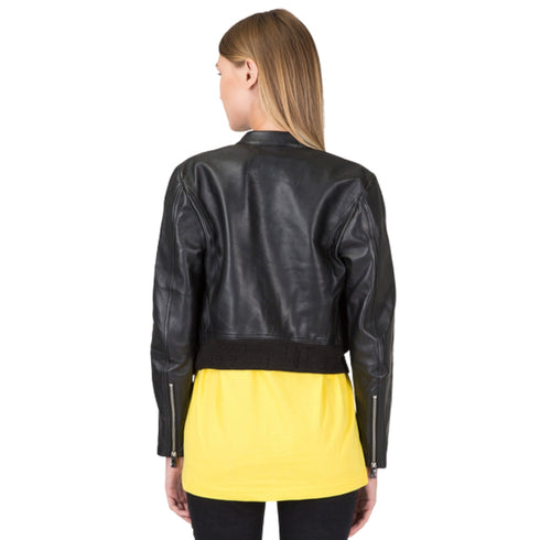 Diesel L Lyssa C Black Short Cut Black Leather Jacket