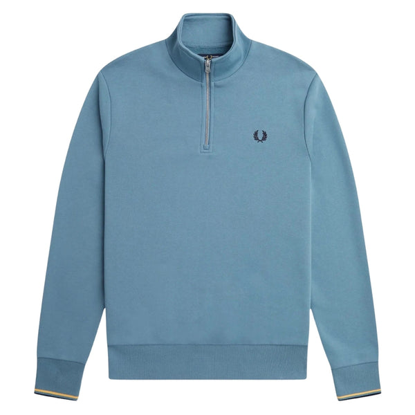 Fred Perry Twin Tipped Sleeve Ash Blue Half Zip Sweatshirt XS
