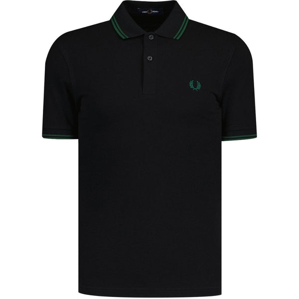 Fred Perry Green Twin Tipped Collar Black Polo Shirt XS