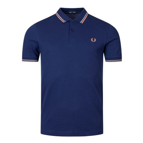 FRED PERRY M3600 T49 FRENCH NAVY/RUST/SEAGREASS TWIN TIPPED POLO SHIRT M