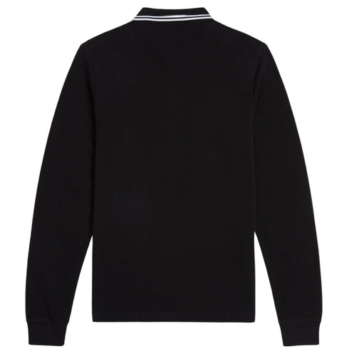 Fred Perry Sky Blue Twin Tipped Collar Black Long Sleeve Polo Shirt S