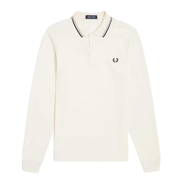 FRED PERRY M3636 T53 ECRU/BLACK/LIMESTONE LS TWIN TIPPED POLO SHIORT XXL