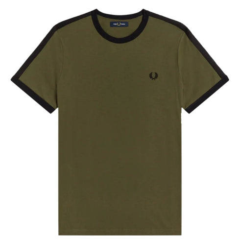 Fred Perry Tonal Tape Ringer Green T-Shirt M