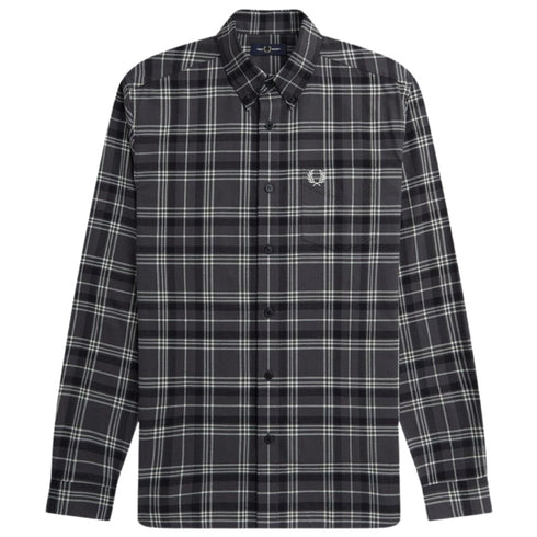 Fred Perry Long Sleeve Black Brushed Twill Tartan Shirt XS