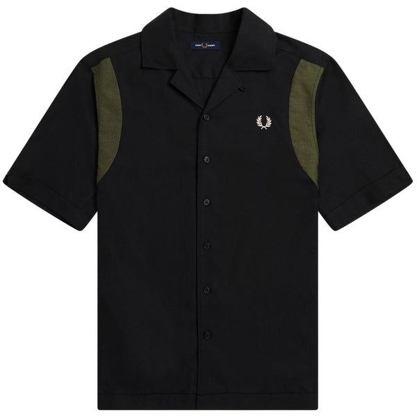 Fred Perry Black Panelled Short Sleeve Bowling Shirt XS