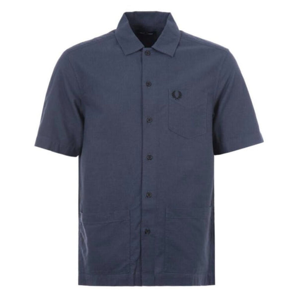 FRED PERRY M4661 C71 FRENCH NAVY MARL POCKET DETAIL OXFORD SHIRT S