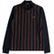 Fred Perry Long Sleeve Striped Panel Pique Zip Navy Blue Polo Shirt XS