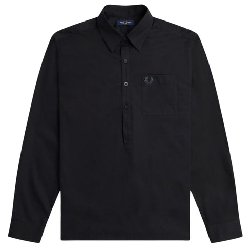 Fred Perry Long Sleeve Black Popover Shirt M