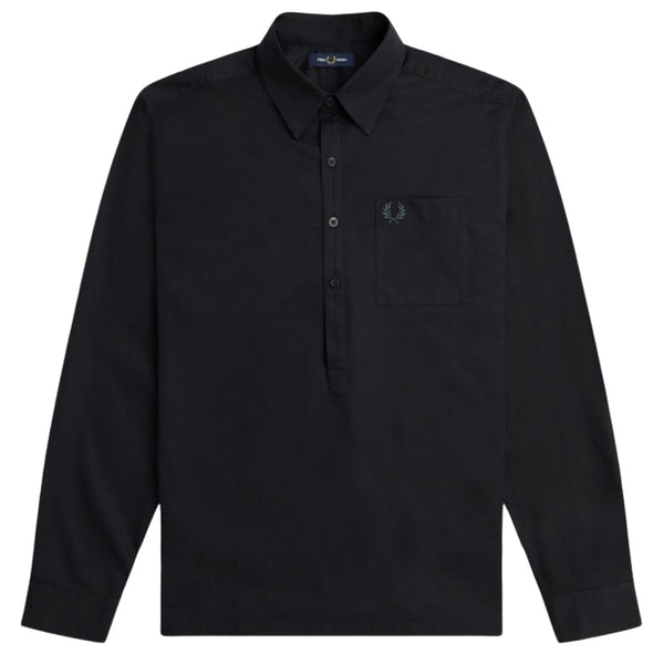 Fred Perry Long Sleeve Black Popover Shirt M