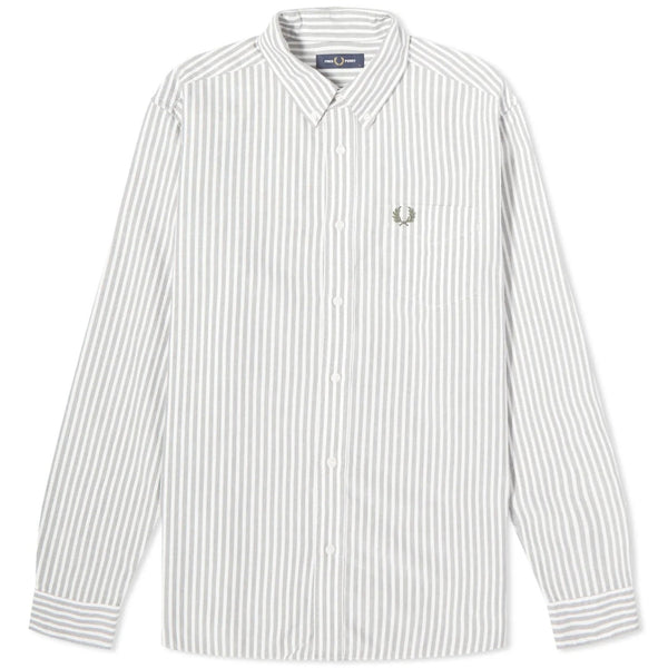 FRED PERRY M6574 638 FIELD GREEN STRIPED OXFORD SHIRT S