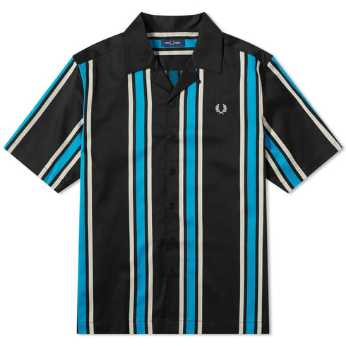 FRED PERRY M6607 102 BLACK STRIPE REVERE COLLAR SHIRT S
