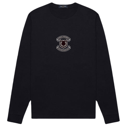 Fred Perry M9588 102 Shield T-Shirt 102 Black Black Long Sleeve T-Shirt Mens M