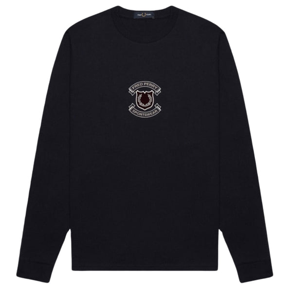 Fred Perry M9588 102 Shield T-Shirt 102 Black Black Long Sleeve T-Shirt Mens M