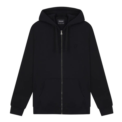 Lyle & Scott Tonal Eagle Jet Black Zip Through Hoodie XS