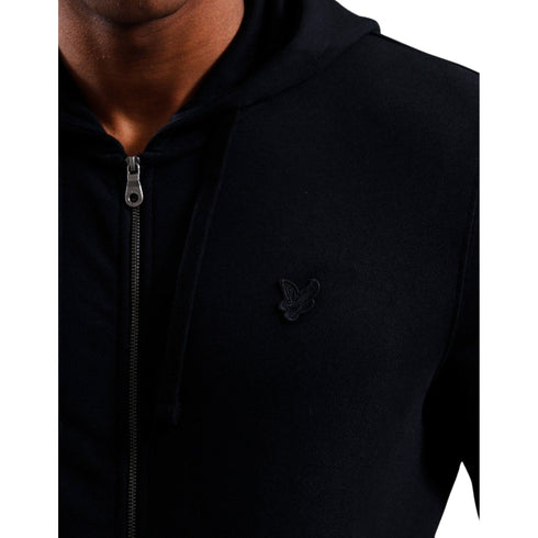 Lyle & Scott Tonal Eagle Jet Black Zip Through Hoodie XS