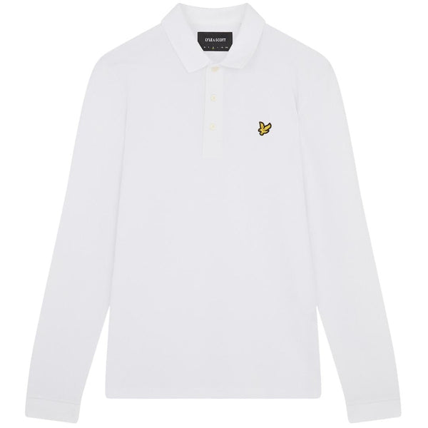 Lyle Scott Plain White Long Sleeved Polo Shirt