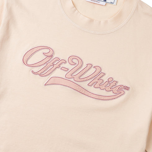 Off-White Embroidered Baseball Logo Crop Tee Beige XS
