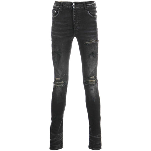 Amiri Leather Camo Mx1 Aged Black Jeans
