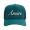 Amiri Script Logo Teal Blue Trucker Hat One Size