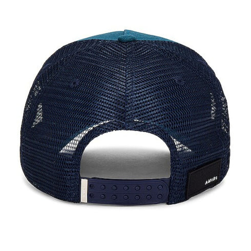 Amiri Script Logo Teal Blue Trucker Hat One Size
