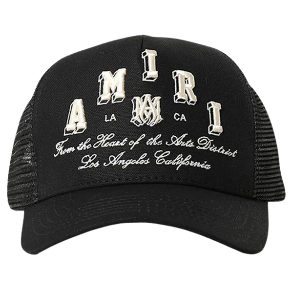 Amiri Varsity Branded Logo Black Trucker Hat One Size