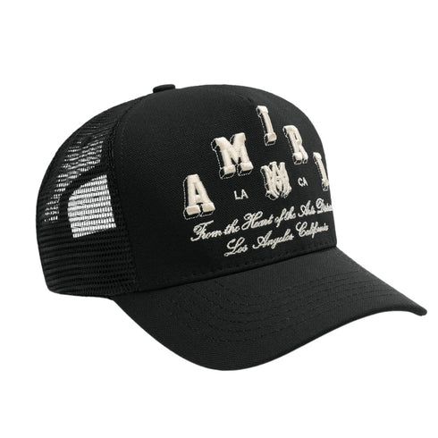 Amiri Varsity Branded Logo Black Trucker Hat One Size