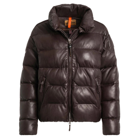 Parajumpers PIA LEATHER PWJKLE30 357 OBSIDION Dark Brown Padded Leather Jacket Womens S