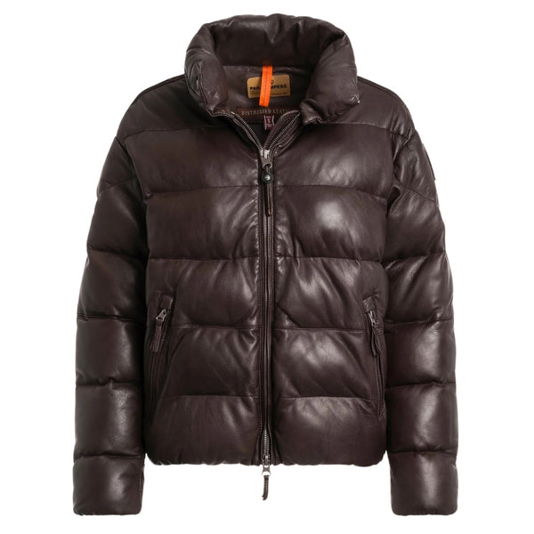 Parajumpers PIA LEATHER PWJKLE30 357 OBSIDION Dark Brown Padded Leather Jacket Womens S