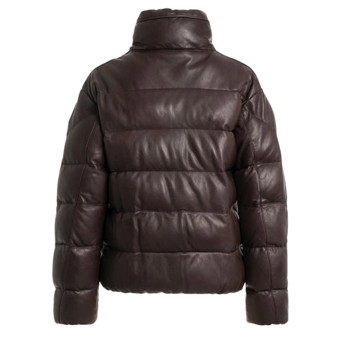 Parajumpers PIA LEATHER PWJKLE30 357 OBSIDION Dark Brown Padded Leather Jacket Womens S