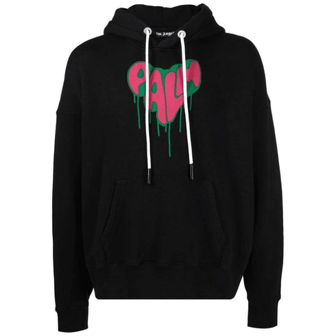 Palm Angels Spray Heart Design Black Hoodie S