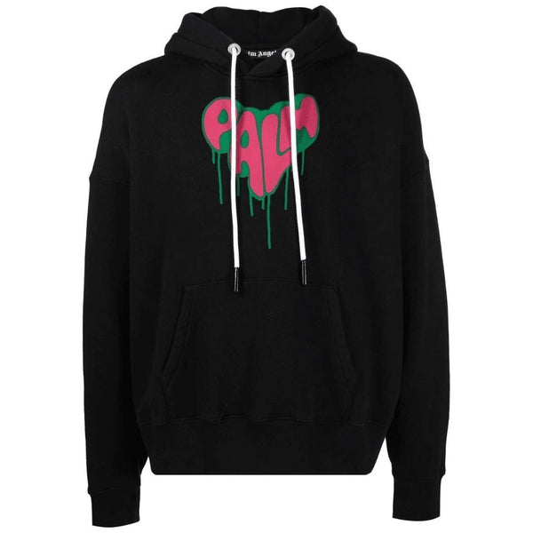 Palm Angels Spray Heart Design Black Hoodie S