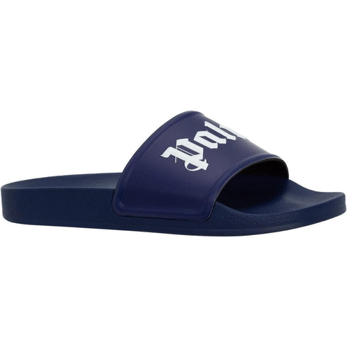 Palm Angels Gothic Print Navy Blue Pool Slides