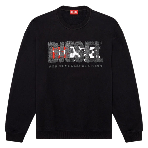 Diesel Double Destroyed Logo Black Sweatshirt S Nabel M 9Xx - Style Centre Wholesale