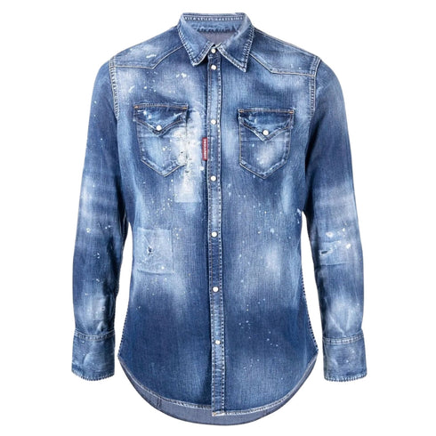 DSQUARED2 S71DM0540 S30341 470 NAVY BLUE SHIRT Mens 50