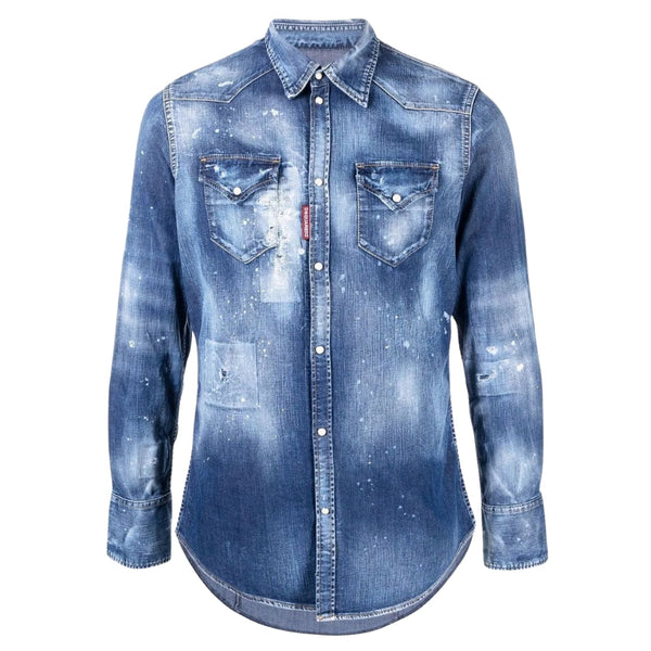 DSQUARED2 S71DM0540 S30341 470 NAVY BLUE SHIRT Mens 50