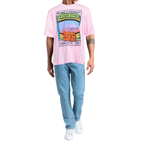 Dsquared2 Double Pipeline Masters Design Skater Fit Coral Pink T-Shirt M