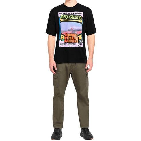 Dsquared2 Double Pipeline Masters Design Skater Fit Black T-Shirt L