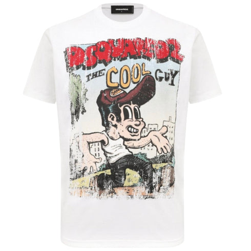 DSQUARED2 Cigarette Fit The Cool Guy Print White T-Shirt M