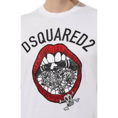 DSQUARED2 Branded Mouth Graphic White T-Shirt XS