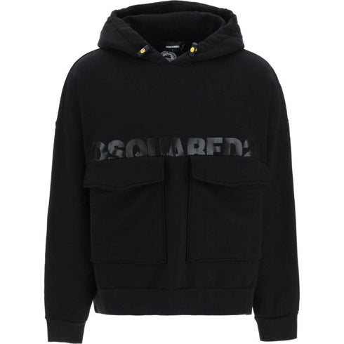 Dsquared2 Printed Logo Large Pockets Black Hoodie S