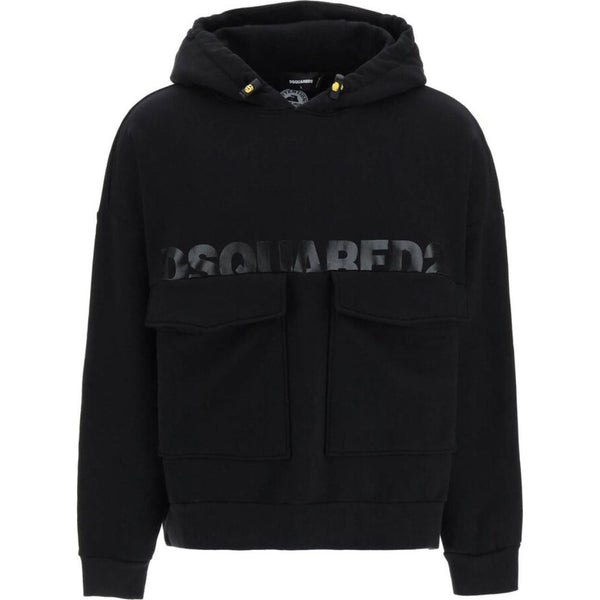 Dsquared2 Printed Logo Large Pockets Black Hoodie S