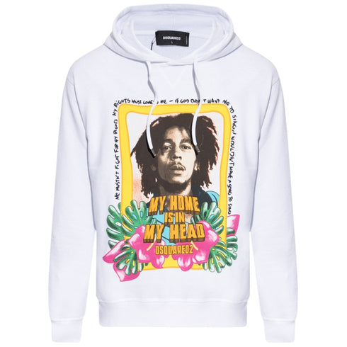 Dsquared2 Cool Fit Bob Marley Logo White Hoodie XS